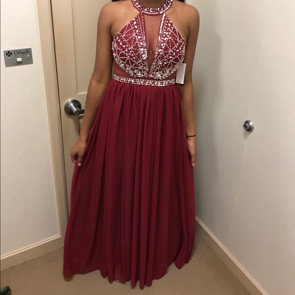 Maroon and silver Sequin Prom Dress